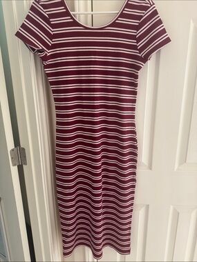 Forever 21 Maroon & White Striped Midi Dress
